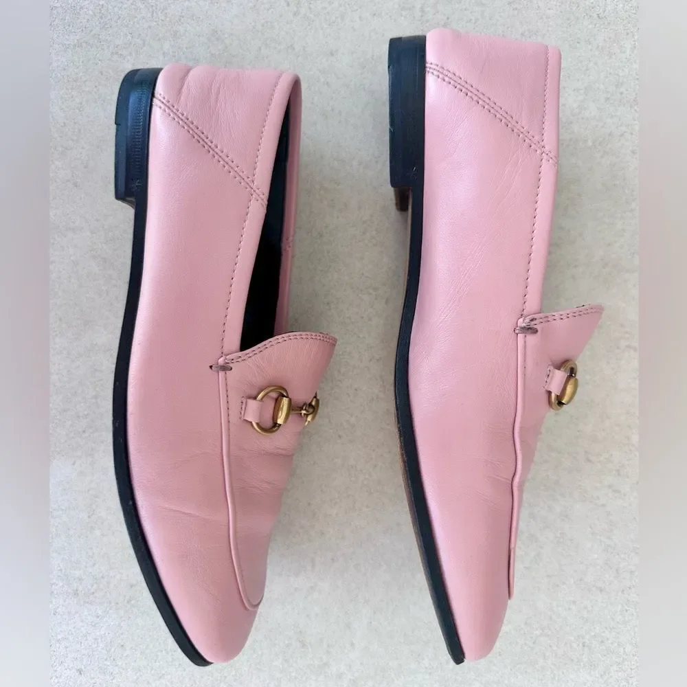 Gucci Brixton Horsebit Loafer Pink Leather Driving Flat Mule Jordaan EU 37 US 7